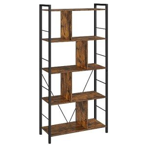 VASAGLE Bookshelf, 5-Tier Bookcase, Storage Shelving Unit, Display Shelf with Open Compartments for Living Room, Home Office, Bedroom, Industrial, Rustic Brown and Black ULBC121B01