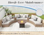 LUXOAK Patio Furniture Sets, 11 Piece Half-Moon Sectional Round Sofa Set, Outdoor Patio Furniture with Cushions & Wedge Table for Beach, Pool, Balcony, Beige