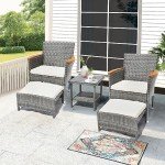 5 Piece Outdoor Patio Furniture Set with Table&Ottoman Outdoor Furniture Patio Set Bistro Wicker Patio Set of 2 Outside Lawn Chairs Conversation Sets for Porch Balcony Deck(Gray Wicker&Beige Cushion)