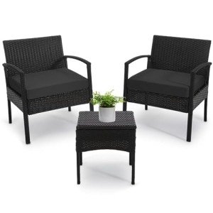 PROHIKER 3 PCS Patio Rattan Conversation Chairs Set, Outdoor Patio Furniture Balcony Furniture Set, Wicker Patio Set for Garden Porch Balcony Yard, Black