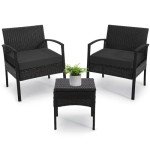 PROHIKER 3 PCS Patio Rattan Conversation Chairs Set, Outdoor Patio Furniture Balcony Furniture Set, Wicker Patio Set for Garden Porch Balcony Yard, Black