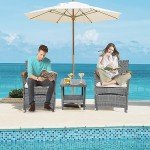 5 Piece Outdoor Patio Furniture Set with Table&Ottoman Outdoor Furniture Patio Set Bistro Wicker Patio Set of 2 Outside Lawn Chairs Conversation Sets for Porch Balcony Deck(Gray Wicker&Beige Cushion)