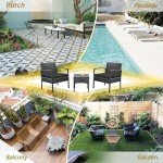 PROHIKER 3 PCS Patio Rattan Conversation Chairs Set, Outdoor Patio Furniture Balcony Furniture Set, Wicker Patio Set for Garden Porch Balcony Yard, Black