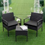 PROHIKER 3 PCS Patio Rattan Conversation Chairs Set, Outdoor Patio Furniture Balcony Furniture Set, Wicker Patio Set for Garden Porch Balcony Yard, Black