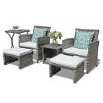 OC Orange-Casual 6 Piece Patio Furniture Conversation Set with Ottoman, Outdoor Grey Wicker Chair and Table Set, Balcony Furniture for Apartments, White