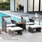 OC Orange-Casual 6 Piece Patio Furniture Conversation Set with Ottoman, Outdoor Grey Wicker Chair and Table Set, Balcony Furniture for Apartments, White