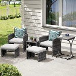 OC Orange-Casual 6 Piece Patio Furniture Conversation Set with Ottoman, Outdoor Grey Wicker Chair and Table Set, Balcony Furniture for Apartments, White