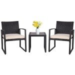 Shintenchi 3 Pieces Outdoor Patio Furniture Set Modern Black Wicker Bistro Set Rattan Chair Conversation with Coffee Table for Yard Porch Poolside Lawn(Beige)