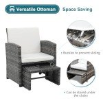 OC Orange-Casual 6 Piece Patio Furniture Conversation Set with Ottoman, Outdoor Grey Wicker Chair and Table Set, Balcony Furniture for Apartments, White