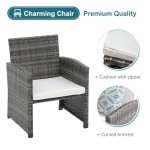 OC Orange-Casual 6 Piece Patio Furniture Conversation Set with Ottoman, Outdoor Grey Wicker Chair and Table Set, Balcony Furniture for Apartments, White