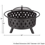 Fire Pit - 32-Inch Outdoor Wood Burning Firepit with Screen, Poker, and Cover - Outdoor Fire Pits for Backyard, Deck, or Patio by Pure Garden (Black)