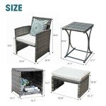 OC Orange-Casual 6 Piece Patio Furniture Conversation Set with Ottoman, Outdoor Grey Wicker Chair and Table Set, Balcony Furniture for Apartments, White