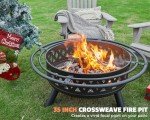 fissfire 35 Inch Fire Pit, Outdoor Wood Burning Fire Pit Crossweave with Spark Screen Fire Poker with 2 Loops, for Backyard Patio Garden Bonfire, Black