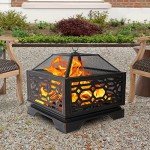 Hykolity 26 Inch Outdoor Fire Pit Square Extra Deep Wood Burning Firepits Large Bonfire with Cooking Grate & Poker for Outside, Patio, Backyard