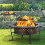 Panovue 42 Inch Fire Pit with 2 BBQ Grills, Wood Burning Fire Pits for Outside with Lid & Fire Poker, BBQ& Outdoor Firepit & Round Metal Table 3 in 1 for Patio, Picnic, Party