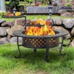 Panovue 42 Inch Fire Pit with 2 BBQ Grills, Wood Burning Fire Pits for Outside with Lid & Fire Poker, BBQ& Outdoor Firepit & Round Metal Table 3 in 1 for Patio, Picnic, Party