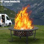 Panovue 42 Inch Fire Pit with 2 BBQ Grills, Wood Burning Fire Pits for Outside with Lid & Fire Poker, BBQ& Outdoor Firepit & Round Metal Table 3 in 1 for Patio, Picnic, Party