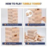 Megwoz Giant Tumble Tower Family Games for Kids and Adults 57 Blocks New Zealand Pine Wooden Blocks Stacking to Over 4.2FT Family Games for Indoors Outdoors Games Yard Games for Family