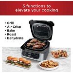 Ninja AG301 Foodi 5-in-1 Indoor Grill with Air Fry, Roast, Bake & Dehydrate, Black/Silver, 4-Quart Crisper Basket & 6-Quart Cooking Pot