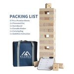 Megwoz Giant Tumble Tower Family Games for Kids and Adults 57 Blocks New Zealand Pine Wooden Blocks Stacking to Over 4.2FT Family Games for Indoors Outdoors Games Yard Games for Family