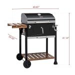 Royal Gourmet CD1824M 24-Inch Charcoal Grill, BBQ Smoker with Handle and Folding Table, Perfect for Outdoor Patio, Garden and Backyard Grilling, Black, Medium