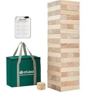 Olsa Giant Tumble Tower 57PCS Wooden Block Stacking Yard Games with Carrying Bag Classic Indoor & Outdoor Games for Adults and Family Party Games for Backyard Lawn Beach Camping (Over 4.2 Ft)