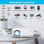 Mini Projector, HD Portable Projector 1080P Full HD Supported, Movie Projector Compatible with Smartphone & Tablet TV Stick Laptop HDMI USB AV, White