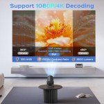 Mini Projector With WiFi and Bluetooth, 180° Rotatable Portable Projector, 130" Smart Projector with Android TV 11.0, 1080P Support 4K Decoding, 2.4G/5G WiFi6, Auto Keyston for Home Theater, Iron Grey