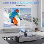 Mini Projector With WiFi and Bluetooth, 180° Rotatable Portable Projector, 130" Smart Projector with Android TV 11.0, 1080P Support 4K Decoding, 2.4G/5G WiFi6, Auto Keyston for Home Theater, Iron Grey