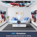 Mini Projector With WiFi and Bluetooth, 180° Rotatable Portable Projector, 130" Smart Projector with Android TV 11.0, 1080P Support 4K Decoding, 2.4G/5G WiFi6, Auto Keyston for Home Theater, Iron Grey