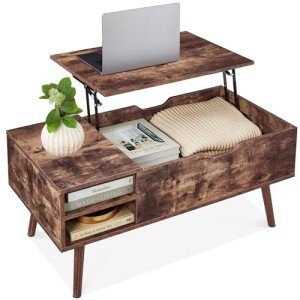 Best Choice Products Lift Top Coffee Table, Wooden Mid-Century Modern Multifunctional Accent Table for Living Room w/Hidden Storage, 2 Cubbies, Removable Shelf - Brown