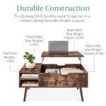 Best Choice Products Lift Top Coffee Table, Wooden Mid-Century Modern Multifunctional Accent Table for Living Room w/Hidden Storage, 2 Cubbies, Removable Shelf - Brown