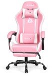 N-GEN GAMING Video Gaming Chair with Footrest High Back Ergonomic Comfortable Office Computer Desk with Lumbar Support Height Adjustable with PU Leather Recliner for Adults Women Men (Pink)