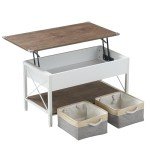 VINGLI 36" Lift Top Coffee Table with Free Cloth Storage Bins, White Walnut Framhouse Coffee Table for Living Room, Small Modern Coffee Table for Small Space in Minimalistic Style, Dark Walnut