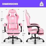 N-GEN GAMING Video Gaming Chair with Footrest High Back Ergonomic Comfortable Office Computer Desk with Lumbar Support Height Adjustable with PU Leather Recliner for Adults Women Men (Pink)