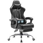 Shahoo Gaming Chair with Footrest and Massage Lumbar Support, Ergonomic Computer Seat Height Adjustable with 360°Swivel and Headrest, Black