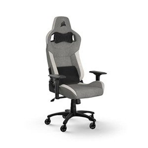 Corsair T3 Rush Fabric Gaming Chair (2023) – Racing-Inspired Design – Soft Fabric Exterior – Padded Neck Cushion – Memory Foam Lumbar Support – Adjustable Seat Height – Gray and White