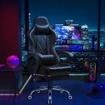 Shahoo Gaming Chair with Footrest and Massage Lumbar Support, Ergonomic Computer Seat Height Adjustable with 360°Swivel and Headrest, Black