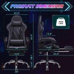 Shahoo Gaming Chair with Footrest and Massage Lumbar Support, Ergonomic Computer Seat Height Adjustable with 360°Swivel and Headrest, Black