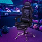 Shahoo Gaming Chair with Footrest and Massage Lumbar Support, Ergonomic Computer Seat Height Adjustable with 360°Swivel and Headrest, Black
