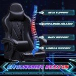 Shahoo Gaming Chair with Footrest and Massage Lumbar Support, Ergonomic Computer Seat Height Adjustable with 360°Swivel and Headrest, Black