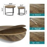 Smuxee Nesting Coffee Table Set of 2, 23.6" Round Coffee Table Wood Grain Top with Adjustable Non-Slip Feet, Industrial End Table Side Tables for Living Room Bedroom Balcony Yard