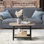 YITAHOME Round Coffee Table,Rustic Wood Coffee Tables for Living Room with Storage Shelf, Modern Farmhouse Circle Coffee Table Center with Sturdy Metal Legs Home Furniture, Grey Wash