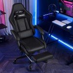 Furnistyle Gaming Chair, Reclining Computer Chair with Footrest, Adjustable Swivel Gaming Desk Chair with Lumbar Support, High Back Ergonomic Gamer Chair for Teens, PC Game Office Chair PU Black