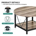 YITAHOME Round Coffee Table,Rustic Wood Coffee Tables for Living Room with Storage Shelf, Modern Farmhouse Circle Coffee Table Center with Sturdy Metal Legs Home Furniture, Grey Wash