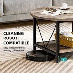 YITAHOME Round Coffee Table,Rustic Wood Coffee Tables for Living Room with Storage Shelf, Modern Farmhouse Circle Coffee Table Center with Sturdy Metal Legs Home Furniture, Grey Wash