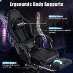 Furnistyle Gaming Chair, Reclining Computer Chair with Footrest, Adjustable Swivel Gaming Desk Chair with Lumbar Support, High Back Ergonomic Gamer Chair for Teens, PC Game Office Chair PU Black