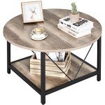 YITAHOME Round Coffee Table,Rustic Wood Coffee Tables for Living Room with Storage Shelf, Modern Farmhouse Circle Coffee Table Center with Sturdy Metal Legs Home Furniture, Grey Wash