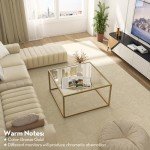 SAYGOER Gold Coffee Table Glass Modern Coffee Tables for Small Space Simple Square Center Table for Living Room Home Office 26.7 x 26.7 x 15.7, Easy Assembly