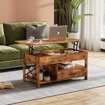 WLIVE Coffee Table, 39" Lift Top Coffee Table with Hidden Compartment, Storage Drawers and Storage Shelf for Living Room, Reception Room, Rustic Brown